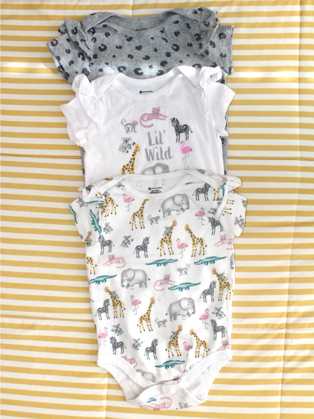 3-Pack Baby One-Piece Bodysuits - Gray, White and Multi Animal Print